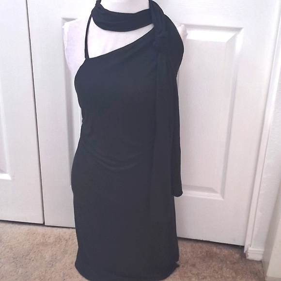Halston Elegant Black One-Shoulder Dress.  Size 8 (40) - Picture 1 of 9